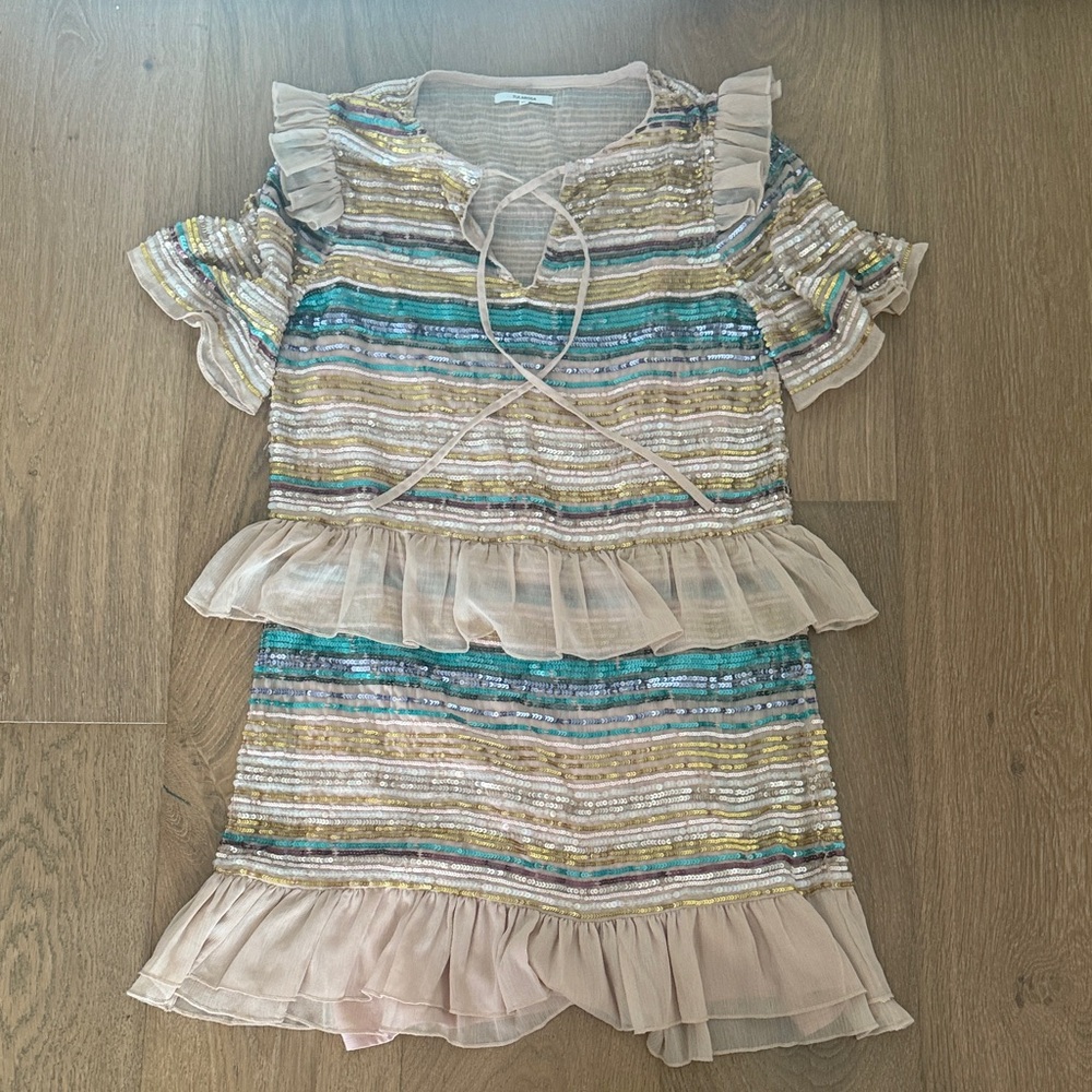Tularosa Multicolor Striped Mini Dress with Ruffles